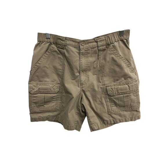 Savane Beige Cargo Shorts Multiple Pockets Size 36 Elastic Waist - Picture 1 of 8